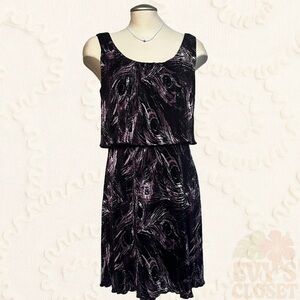 'Echo' Dark Purple/Black Midi Dress Womens Size 6 Lightweight and Flowy
